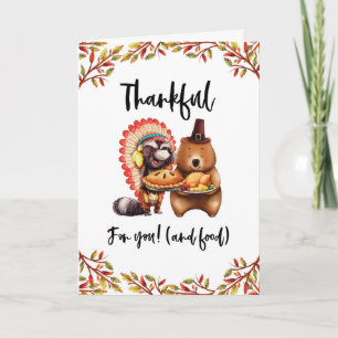 Thanksgiving cute animals thankful food Card