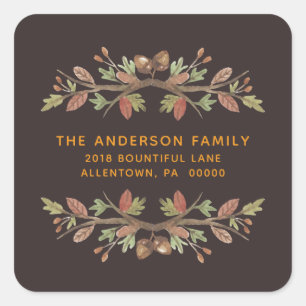 THANKSGIVING CUTE FALL FOLIAGE RETURN ADDRESS SQUARE STICKER