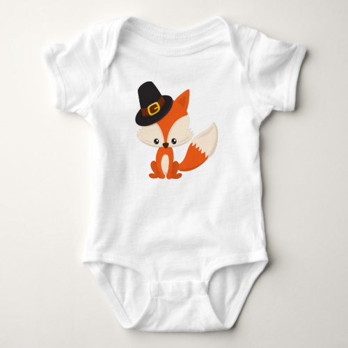 Thanksgiving Cute Fox Pilgrim Fox Pilgrim Hat Baby Bodysuit