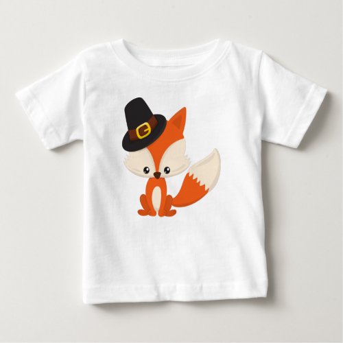 Thanksgiving Cute Fox Pilgrim Fox Pilgrim Hat Baby T_Shirt