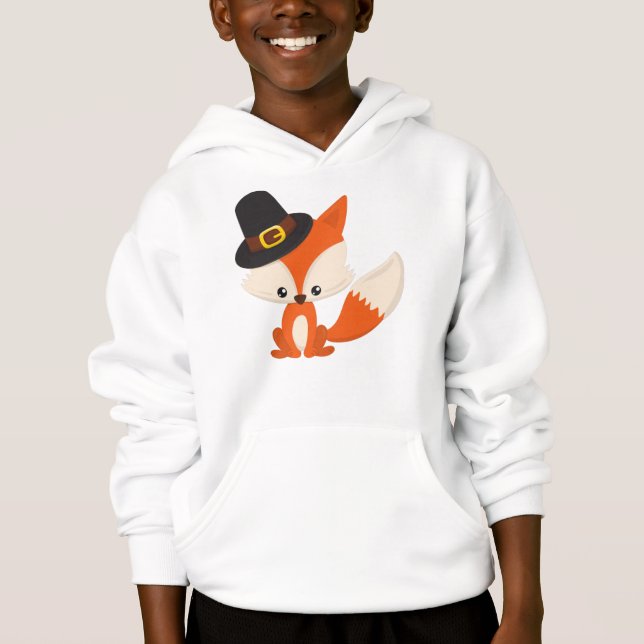 Thanksgiving, Cute Fox, Pilgrim Fox, Pilgrim Hat Hoodie (Front)
