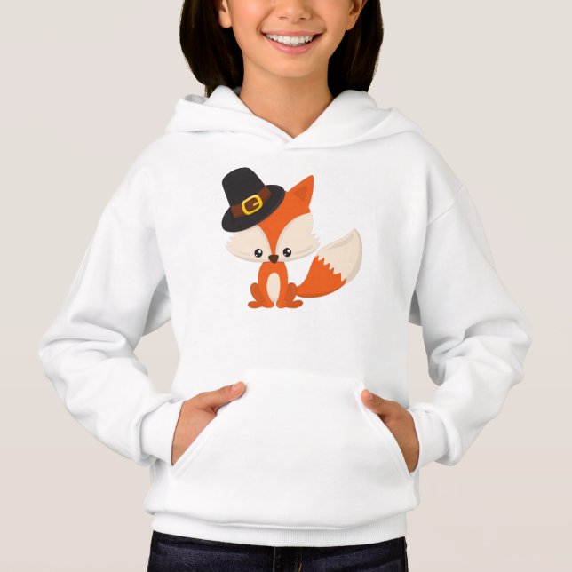 Thanksgiving, Cute Fox, Pilgrim Fox, Pilgrim Hat Hoodie (Front)
