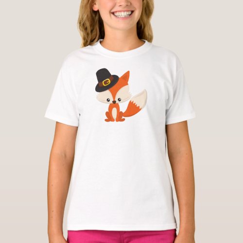 Thanksgiving Cute Fox Pilgrim Fox Pilgrim Hat T_Shirt