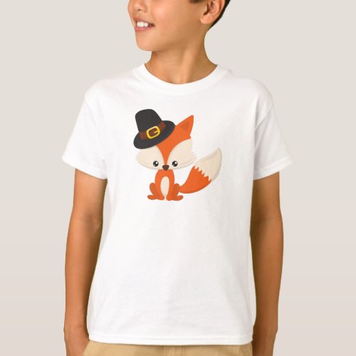 Thanksgiving Cute Fox Pilgrim Fox Pilgrim Hat T_Shirt
