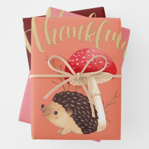 Thanksgiving Cute Kawaii Hedgehog, Autumn, Fall Wrapping Paper Sheets