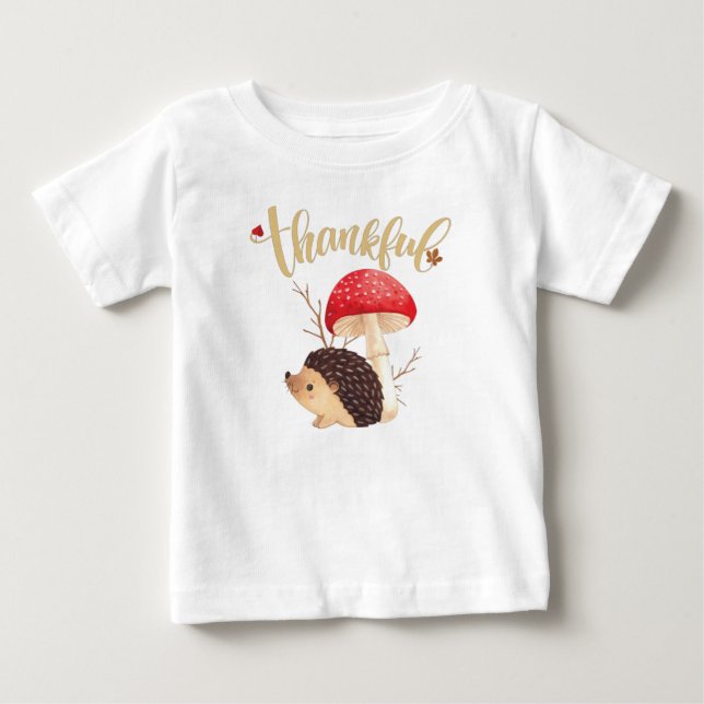 Thanksgiving Cute Kawaii Hedgehog  Autumn Thankful Baby T-Shirt (Front)