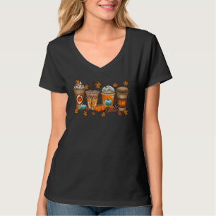 Thanksgiving Cute Latte Coffee Pumpkin Fall Leaf T T-Shirt