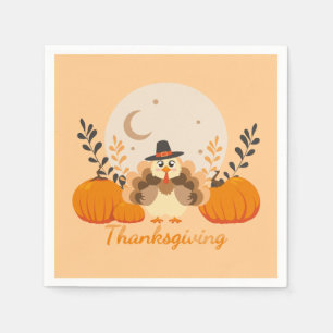Thanksgiving Cute Orange Turkey Pumpkin  Napkins