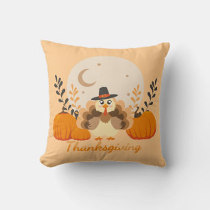 Thanksgiving Cute Orange Turkey Pumpkin Throw Pillow