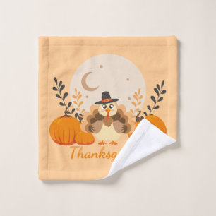 Thanksgiving Cute Orange Turkey Pumpkin Wash Cloth