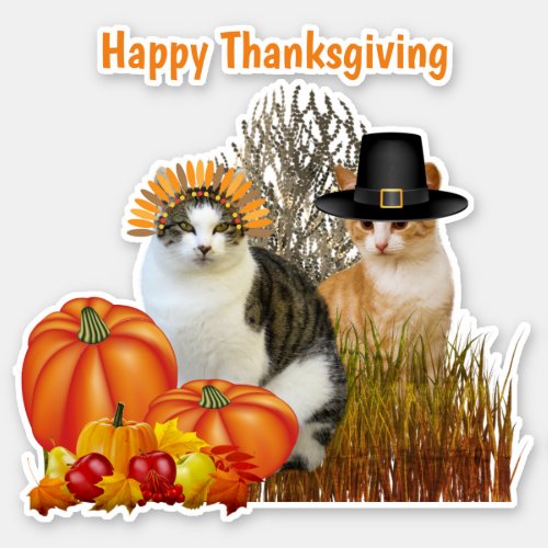 Thanksgiving Cute Pilgrim Cats Vinyl Cutout  Sticker