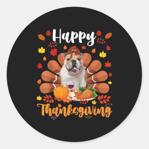 Thanksgiving Cute Turkey Bulldog Dog Autumn Lover  Classic Round Sticker