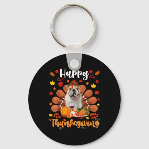 Thanksgiving Cute Turkey Bulldog Dog Autumn Lover  Keychain