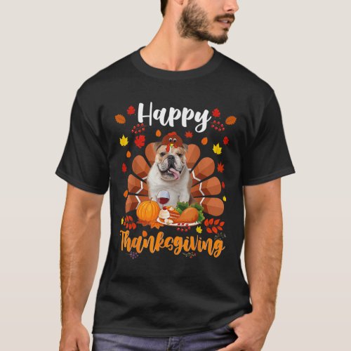 Thanksgiving Cute Turkey Bulldog Dog Autumn Lover  T_Shirt