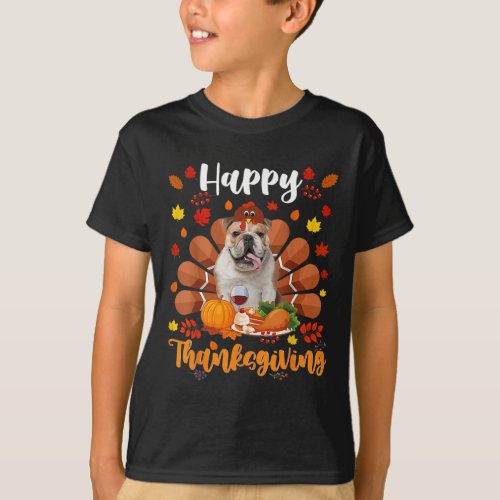 Thanksgiving Cute Turkey Bulldog Dog Autumn Lover  T_Shirt