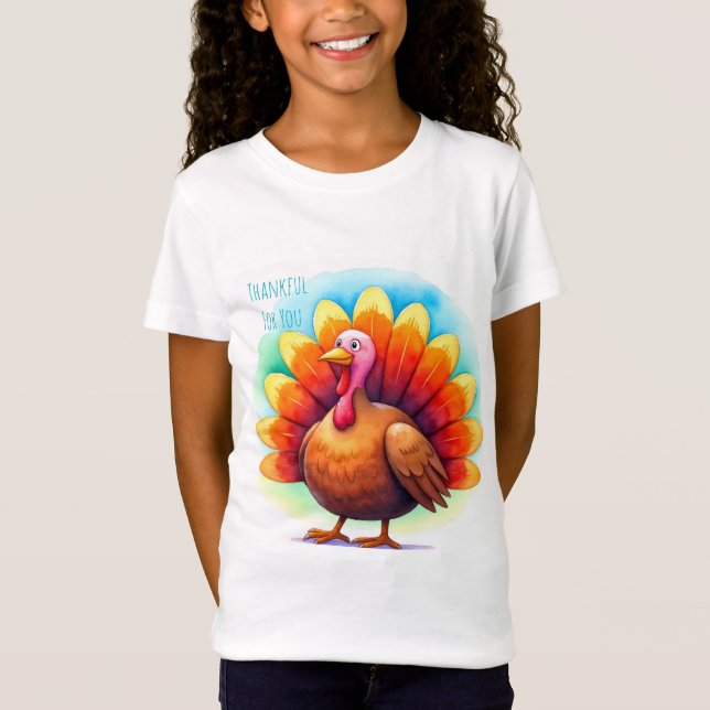 Thanksgiving, Cute Turkey,Thankful for You T-Shirt (Front)
