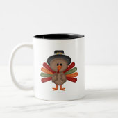 Thanksgiving Cute Turkey Two-Tone Coffee Mug (Left)