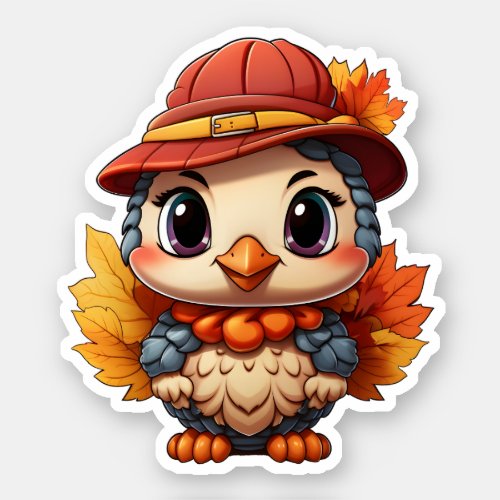 Thanksgiving Cute Turkey Wearing Red Hat Sticker