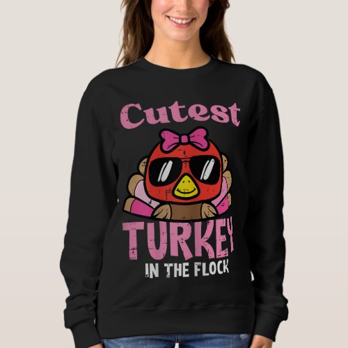 Thanksgiving Cutest Turkey Flock Girls Kids Toddle Sweatshirt
