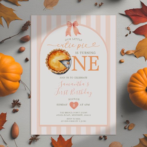 ThanksGiving Cutie Pie Orange Gingham 1st Birthday Invitation