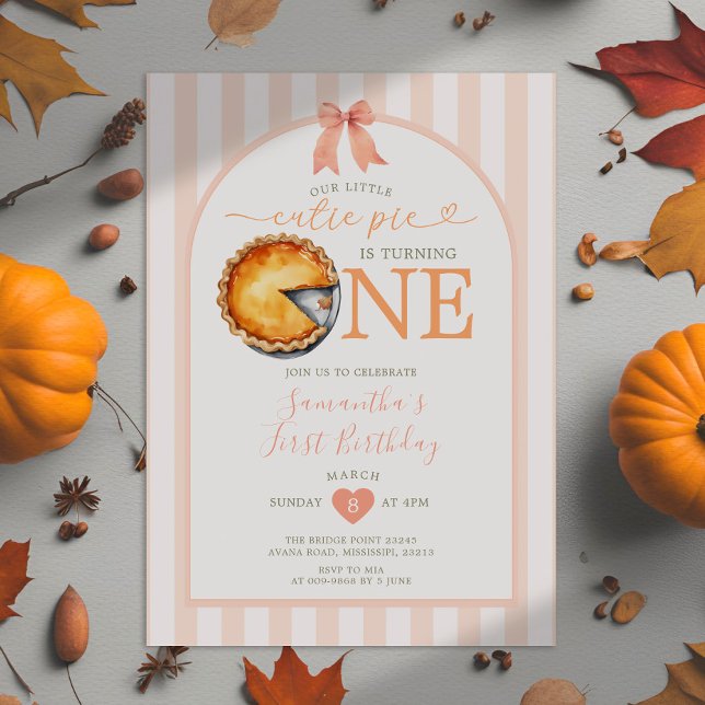 ThanksGiving Cutie Pie Orange Gingham 1st Birthday Invitation (Creator Uploaded)