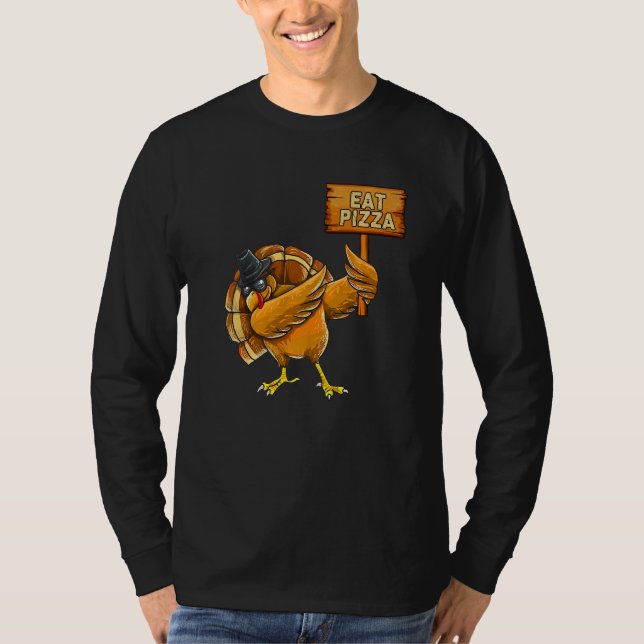 Thanksgiving Dabbing Turkey Eat Pizza Adult Vegan  T-Shirt (Front)