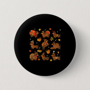 Thanksgiving Dachshund Weiner Dog Cute Pumpkin Pie Button
