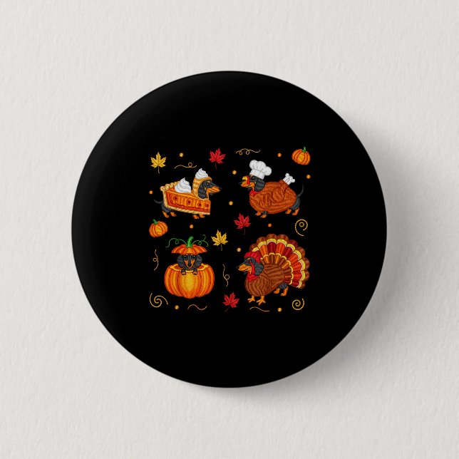 Thanksgiving Dachshund Weiner Dog Turkey Cute Pump Button (Front)