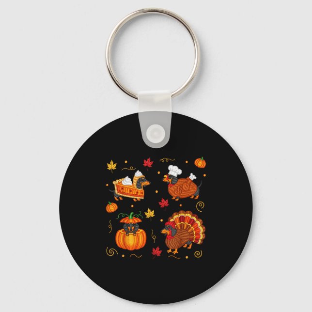 Thanksgiving Dachshund Weiner Dog Turkey Cute Pump Keychain (Front)