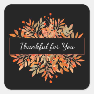 Thanksgiving Dark Orange Fall Foliage Favor Square Sticker