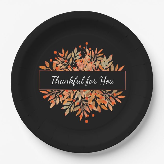 Thanksgiving Dark Orange Fall Foliage Paper Plates (Front)