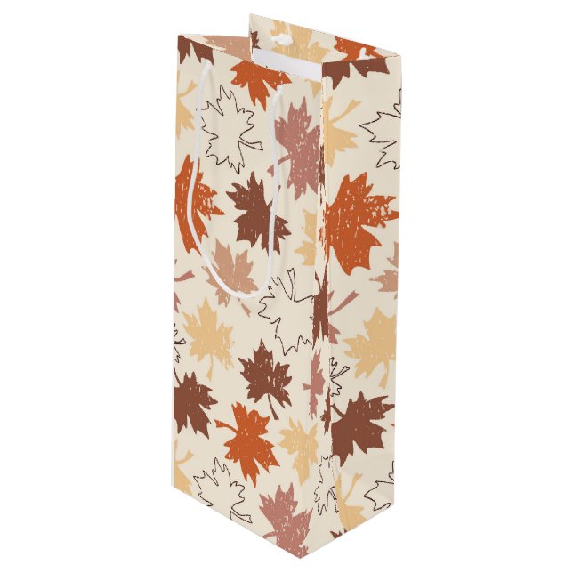 Thanksgiving day autumn falling maple leaves wine gift bag (Front Angled)