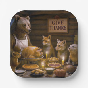 Thanksgiving Day Bear Turkey Dinner Paper Plates