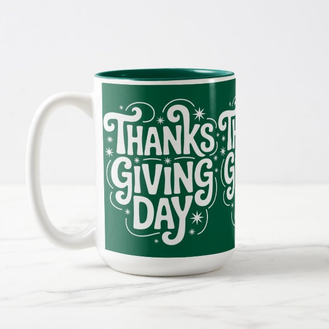 Thanksgiving Day Celebrate with Family and Friends Two-Tone Coffee Mug (Left)