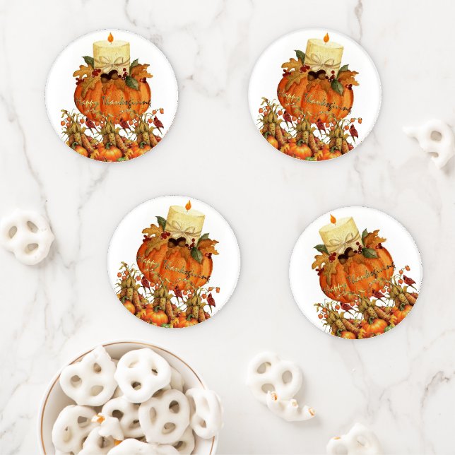 Thanksgiving Day Ceramic Coaster Set (In Situ)