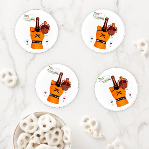 Thanksgiving Day Ceramic Coaster Set, Wine