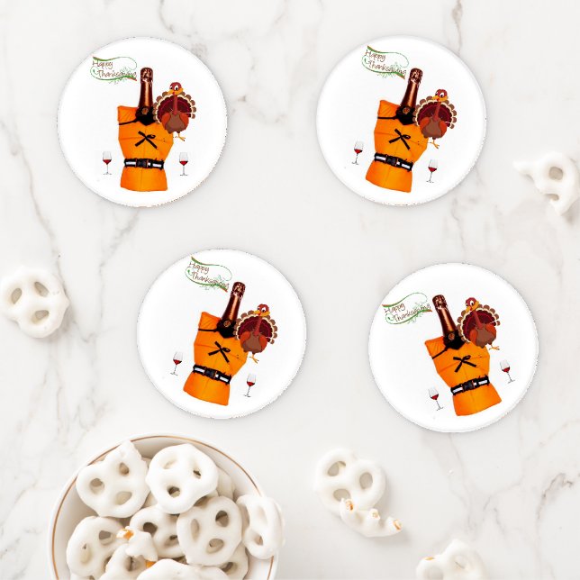 Thanksgiving Day Ceramic Coaster Set, Wine Set (In Situ)