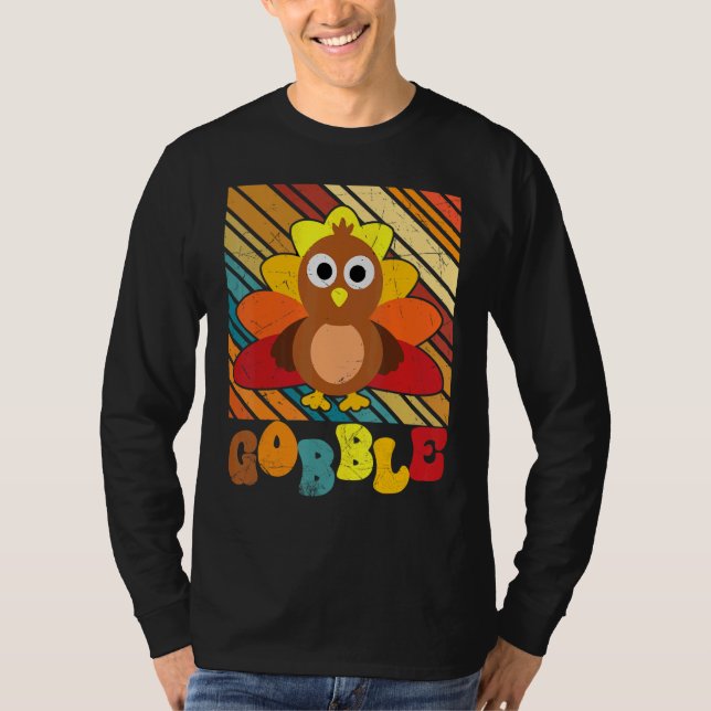 Thanksgiving Day Cute Turkey Gravy Groovy Gobble F T-Shirt (Front)