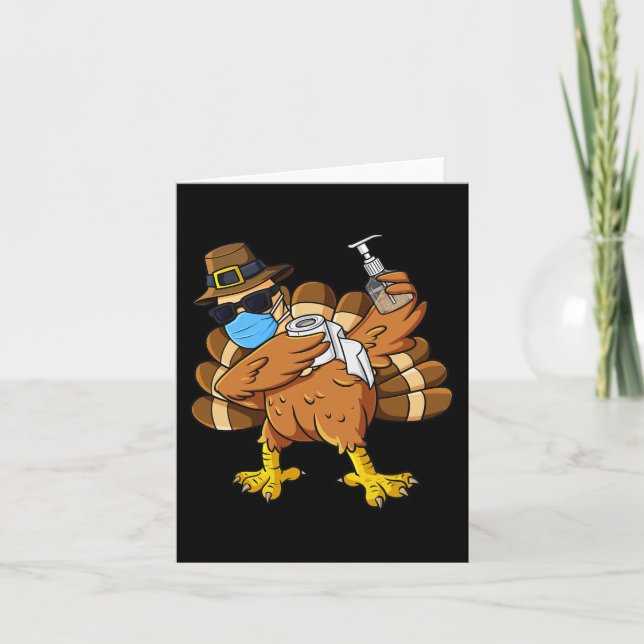 Thanksgiving Day Dabbing Turkey Pilgrim Boys Kids  Card (Front)