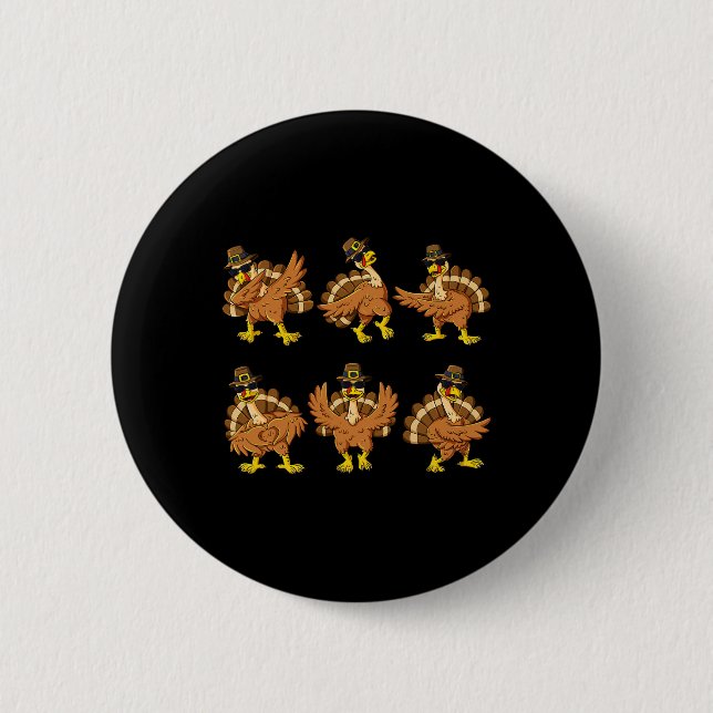 Thanksgiving Day Dancing Turkey Pilgrim Boys Girls Button (Front)