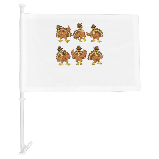 Thanksgiving Day Dancing Turkey Pilgrim Boys Girls Car Flag (Front)