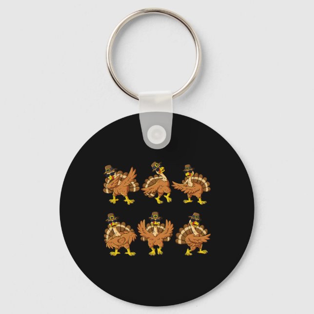 Thanksgiving Day Dancing Turkey Pilgrim Boys Girls Keychain (Front)