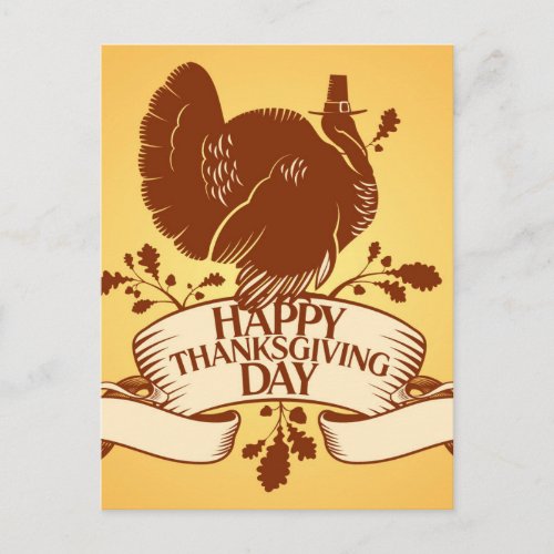 Thanksgiving Day Design With Turkey And Ribbon Holiday Postcard