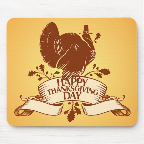 Thanksgiving Day Design With Turkey And Ribbon Mouse Pad