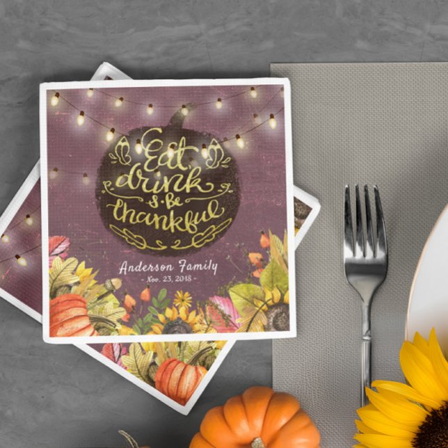 Thanksgiving Day Dinner Party Pumpkin String Light Paper Napkins (Creator Uploaded)