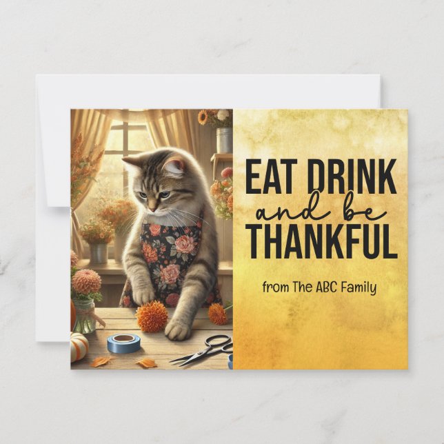 Thanksgiving Day for Cat Lovers Holiday Card  (Front)