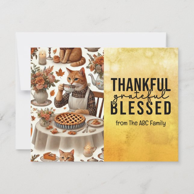 Thanksgiving Day for Cat Lovers Holiday Card  (Front)