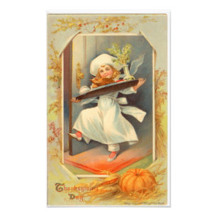 Thanksgiving Day Girl Chef Vintage Photo Print