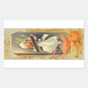 Thanksgiving Day Girl Chef Vintage Sticker
