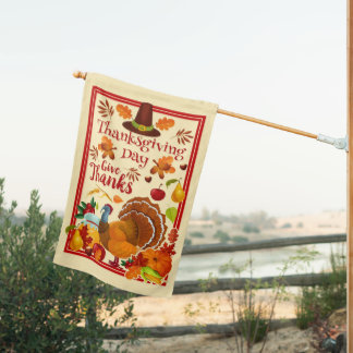 Thanksgiving Day Give Thanks Business House Flag